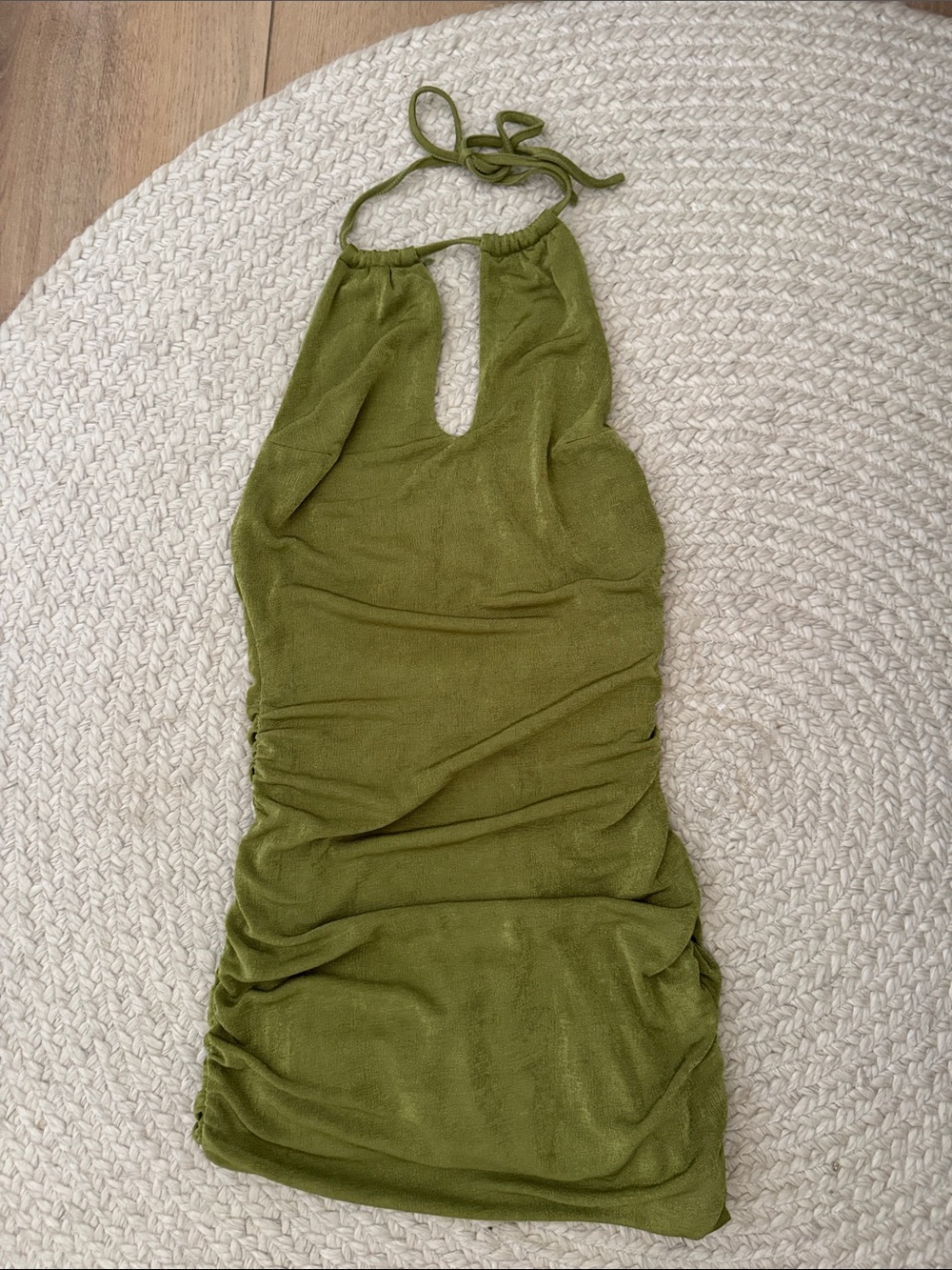 Tiger Mist Olive Green Halter Mini Dress